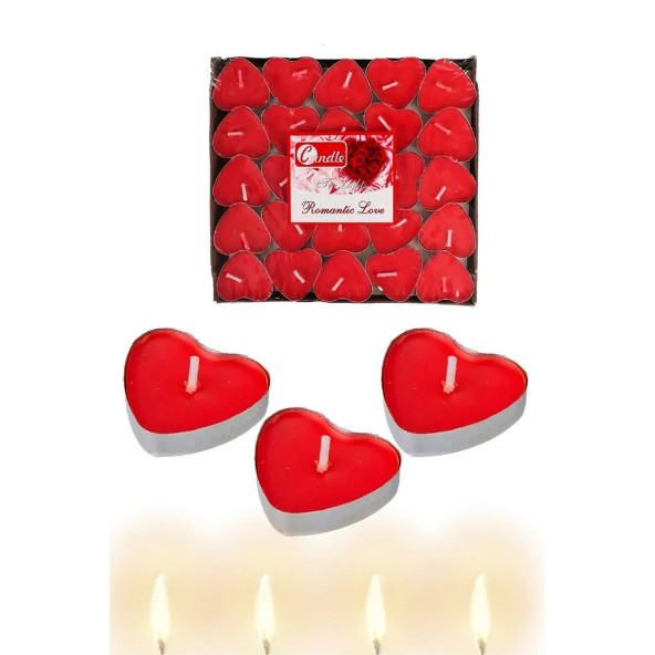 50 Adet Kırmızı Kalpli Tealight Mum Özel Günler, Yer Süsleme, Sevgiliye Hediye, Organizasyon ürün görseli 1