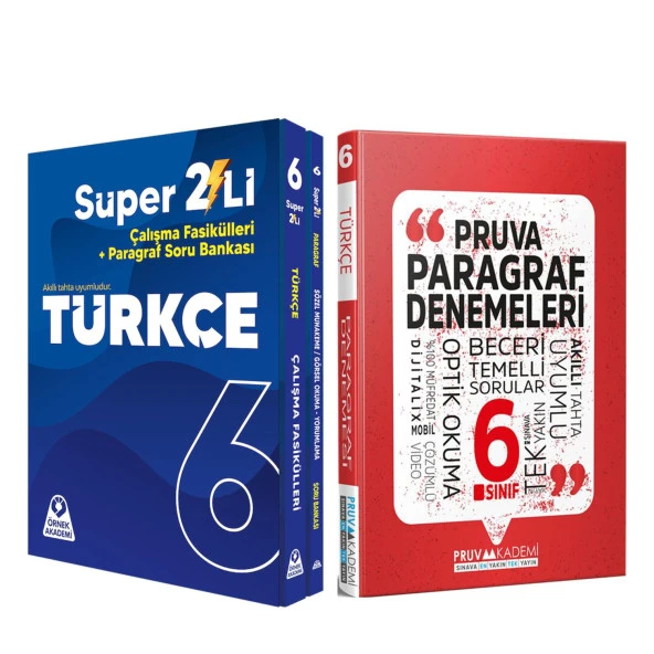 Örnek Akademi 6.Sınıf Türkçe Süper İkili ve Pruva Akademi Paragraf Deneme Seti 3 Kitap ürün görseli 1