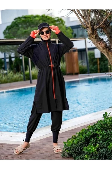 Tesmay 22109 Siyah Spor Lycra Tam Boy Tasarım Tesettür Mayo ürün görseli 1