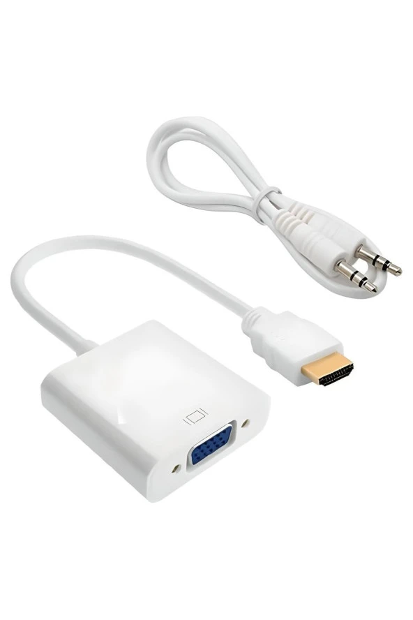 HDMI - VGA Dönüştürücü Adaptör + Ses Çıkışlı (Beyaz Renkli) ürün görseli 1