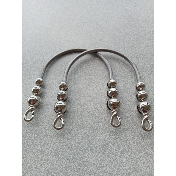 Gümüş Metal Üç Baklalı Sarmalı Çanta Sapı ürün görseli 1
