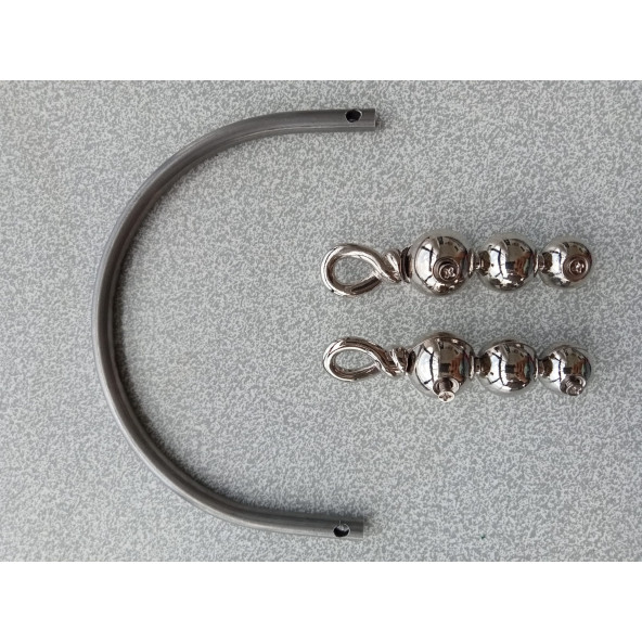 Gümüş Metal Üç Baklalı Sarmalı Çanta Sapı - Resim 3
