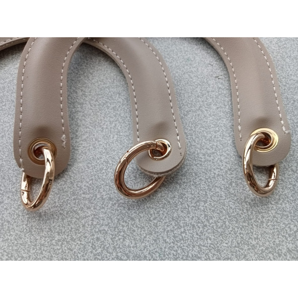 Fold Uçları Oval Yaylı Halkalı BEJ  RENGİ Çanta Sapı - Resim 3
