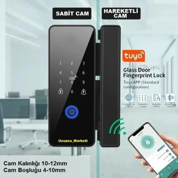 Kalite Akıllı Cam Kapı Kilidi (Parmak Izi + Şifre + Kart + Bluetooth Ile Açma) ürün görseli 1