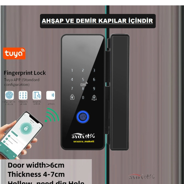 AKILLI KAPI KİLİDİ AHŞAP VE DEMİR KAPILAR İÇİN UYGUNDUR-CAM KAPIYA UYGUN DEĞİLDİR. ürün görseli 1
