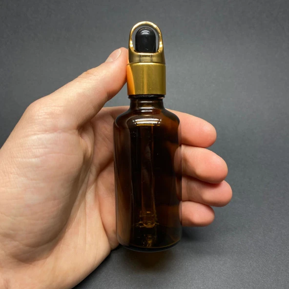50Ml Amber Cam Damlalıklı Şişe , Sepet Model Metalik Kapak , 50 Cc Cam Damlalıklı Şişe x 6 Adet ürün görseli 1