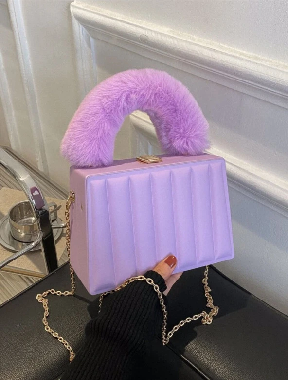 Kadınlar için Çizgili ve Çok Fonksiyonlu Kutu Çanta Crossbody Lila ürün görseli 1