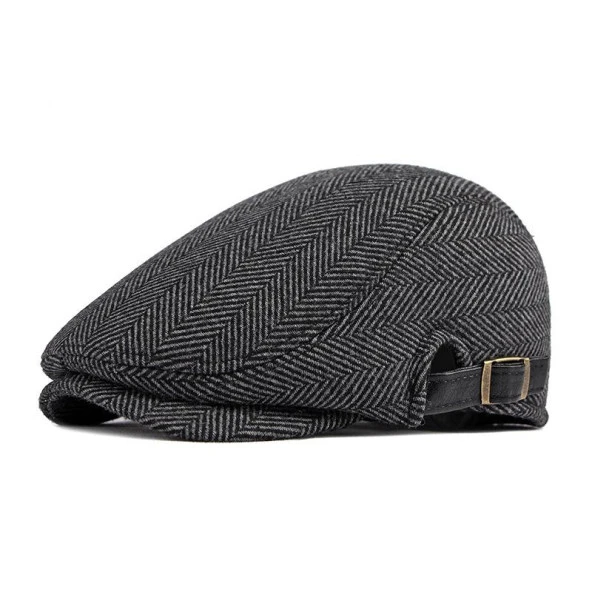 Valkyrie İtalyan Style Retro Balık Sırtı Erkek Kasket Şapka Tokalı Ayarlanabilir Erkek Koyu Gri ürün görseli 1