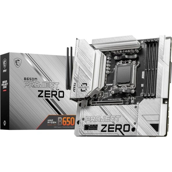 MSI B650M PROJECT ZERO WIFI-6E DDR5 HDMI-DP PCIE 4.0 AM5 mATX ürün görseli 1