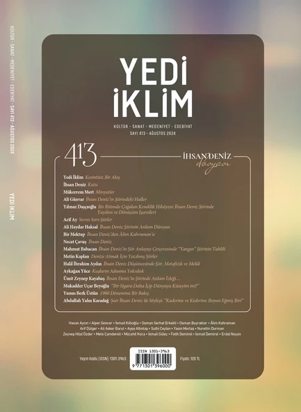 Yedi İklim Dergi 413.Sayı Ağustos 2024 ürün görseli 1