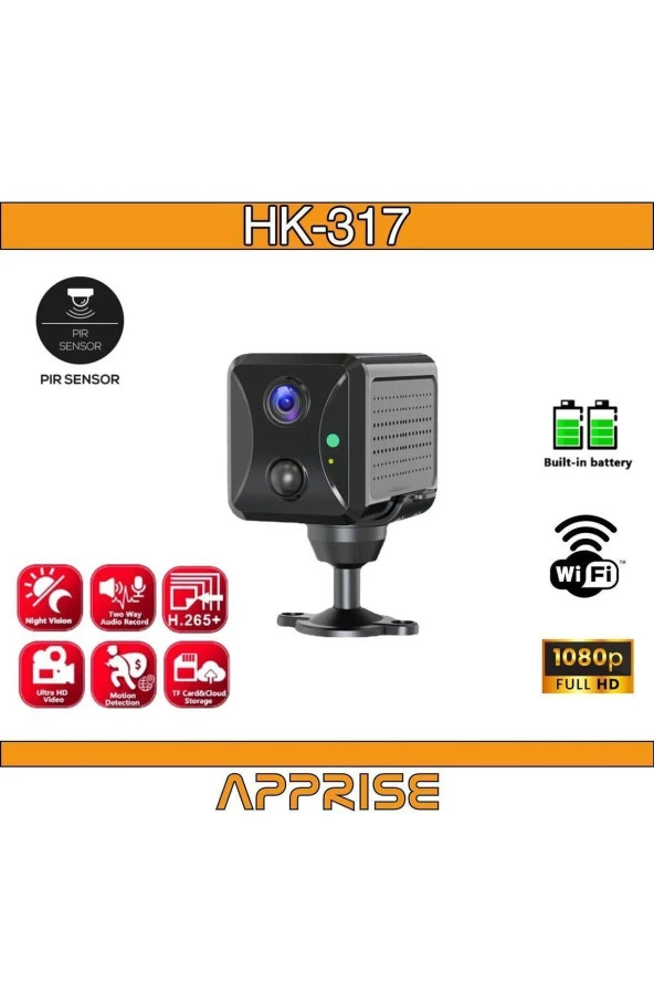 Apprise Hk-317 Mini Pır Sensörlü Algılamalı Sesli Konuşmalı 1080p Hd Wifi Kamera ürün görseli 1
