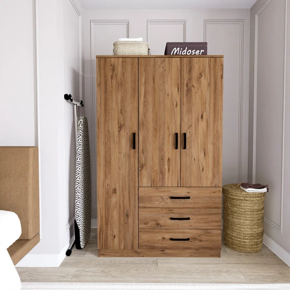 Midoser Easy Atlantik Çam 3 Kapılı 3 Çekmeceli Çok Amaçlı Elbise Dolabı ürün görseli 1