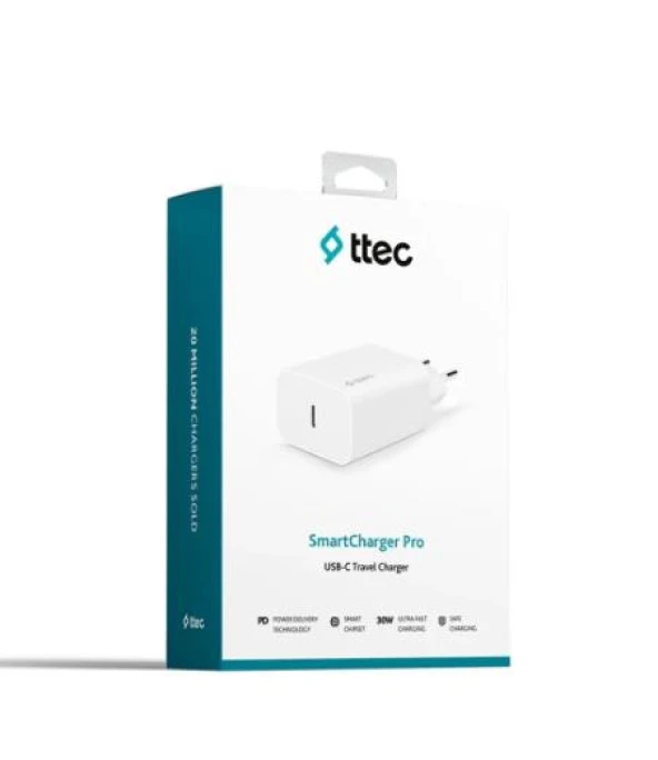 Ttec SmartCharger 30W PD USB-C Seyahat Hızlı Şarj Aleti Beyaz ürün görseli 1