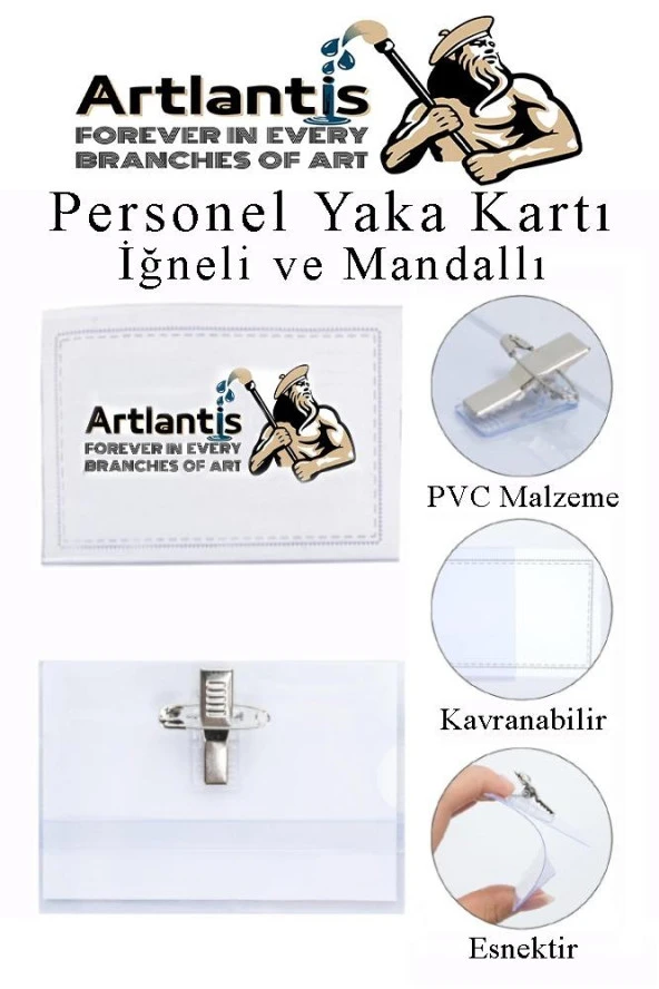 Personel Şeffaf Yaka Kartı İğneli ve Mandallı 25 Adet Pvc Yaka Kartlığı Kimlik Korumalı Büro Ofis Okul ürün görseli 1