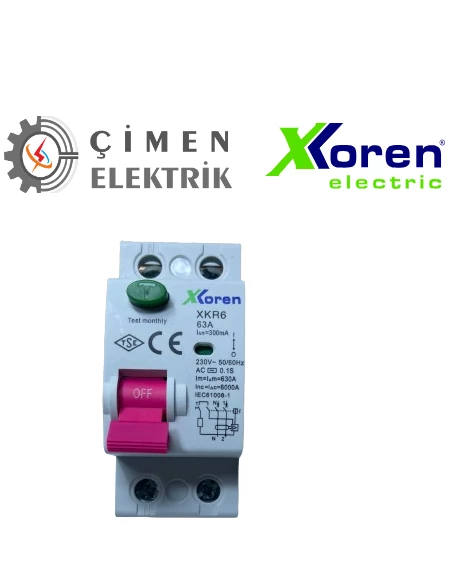 XKOREN 2X63A 300mA 6KA Kaçak Akım RÖLESİ XKR62P-300-63 ürün görseli 1