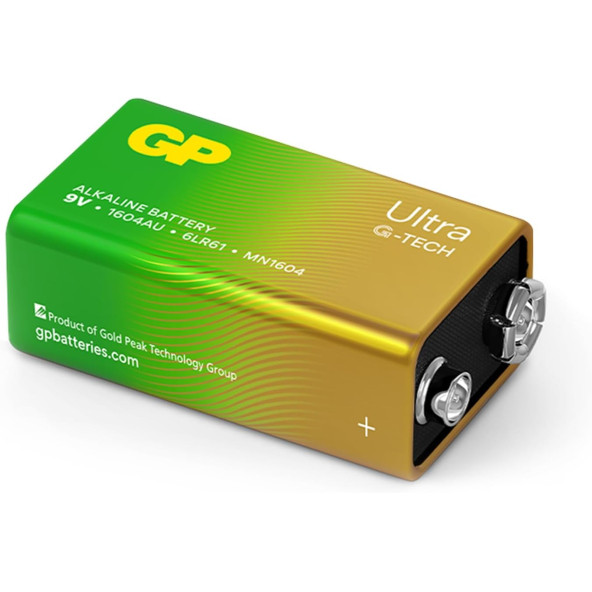 GP Batteries G-TECH Ultra Alkalin 9V - 6LR61 Boy 9V Pil Tekli Kart ürün görseli 1