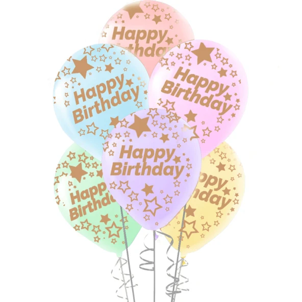 Makaron Happy Bırthday Baskılı Karışık Balon 10 Adet ürün görseli 1
