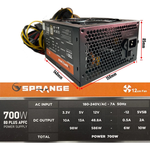prange 700W 80 Plus Bronze Power Supply PS700-80P Psu - Resim 2