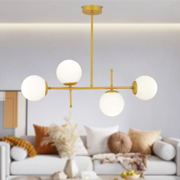 Günay 4Lü Gold Modern Mutfak Yemek Masası Üstü Yatak odası Salon Avize ürün görseli 1