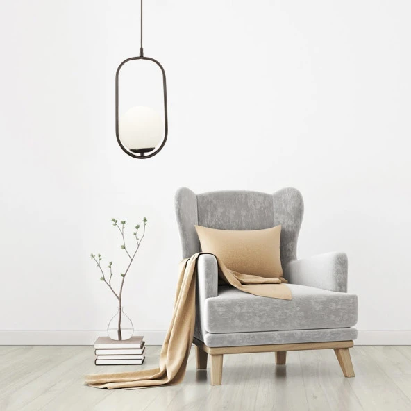Lorin Tekli Siyah Sarkıt Beyaz Camlı Modern Sarkıt Mutfak Salon Sarkıt Avize ürün görseli 1