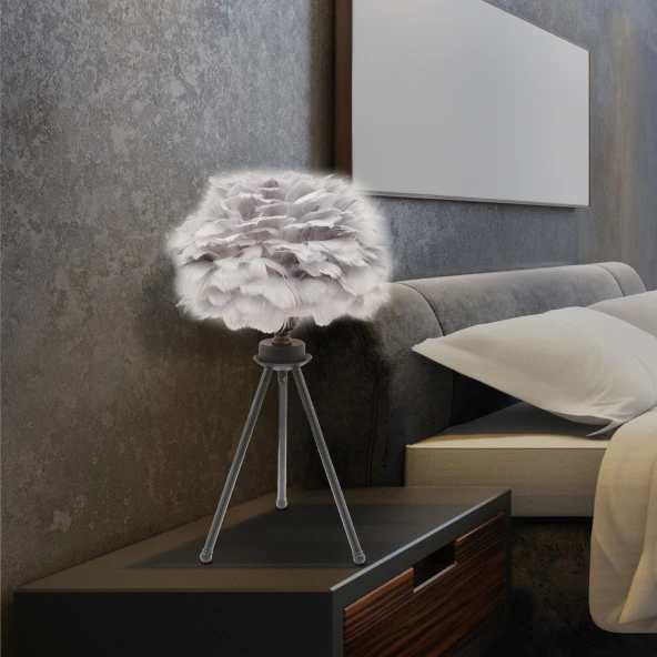 BELİNAY SİYAH TÜYLÜ ABAJUR  Masa Lambası Modern Tasarım -Yatak Odası-Salon Abajur ürün görseli 1
