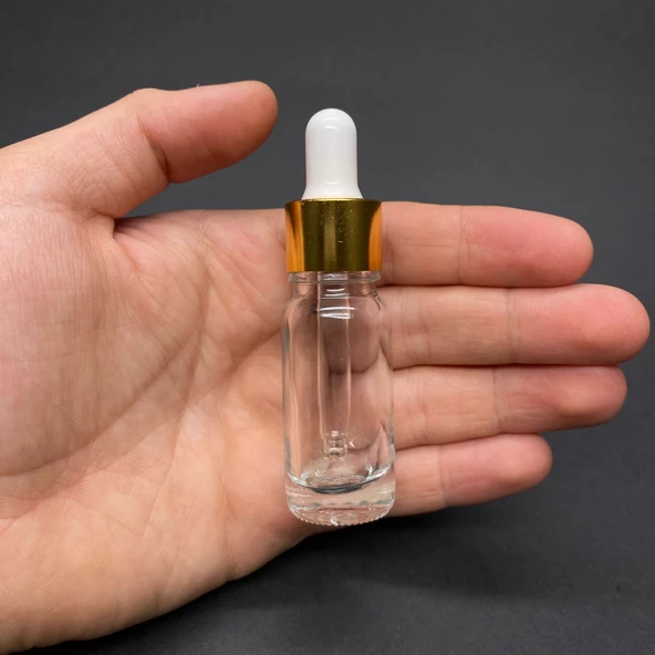 10Ml Şeffaf Cam Damlalıklı Şişe , Gold Metalik Kapak  ,  10 Cc Saydam Cam Damlalıklı Şişe x 6 Adet ürün görseli 1