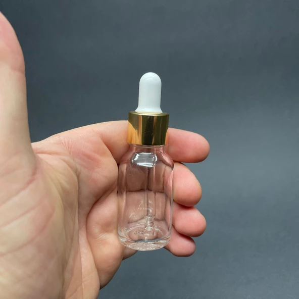 15Ml Şeffaf Cam Damlalıklı Şişe , Gold Metalik Kapak  ,  15 Cc Saydam Cam Damlalıklı Şişe x 6 Adet ürün görseli 1