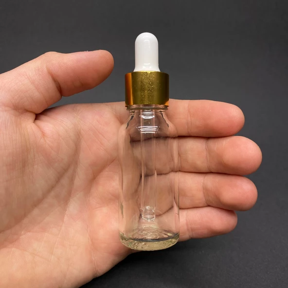 20Ml Şeffaf Cam Damlalıklı Şişe , Gold Metalik Kapak  ,  20 Cc Saydam Cam Damlalıklı Şişe x 6 Adet ürün görseli 1