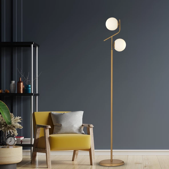 Velar Eskitme Beyaz Camlı Modern Tasarım Metal Lambader ürün görseli 1