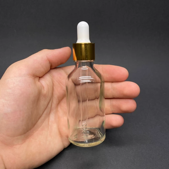 50Ml Şeffaf Cam Damlalıklı Şişe , Gold Metalik Kapak  ,  50 Cc Saydam Cam Damlalıklı Şişe x 6 Adet ürün görseli 1