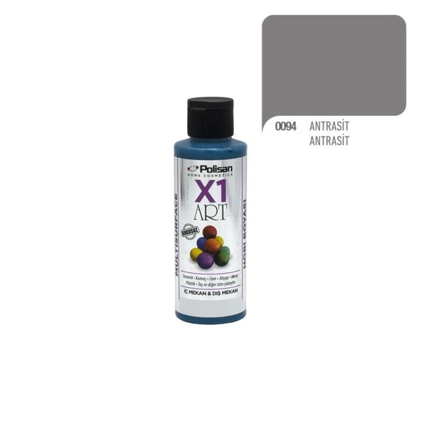 Polisan X1 Art Multisurface Akrilik Hobi Boyası 120ml-Antrasit Gri 0094 ürün görseli 1