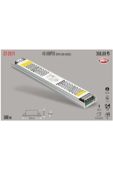 CATA 12V 40A ŞERİT LED TRAFOSU 40M (CT-2571) ürün görseli 1