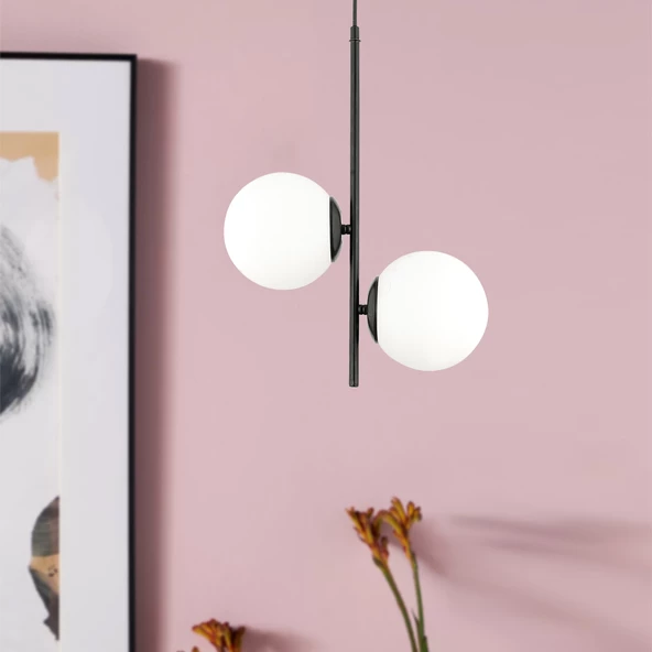 Malibu 2 Li Siyah Beyaz Camlı Modern Genç Odası Mutfak Yatak Odası Retro Salon Avize ürün görseli 1
