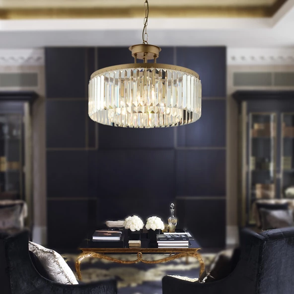Kanvas 45'Lik Eskitme Kristalli Taşlı Modern Tasarım Kristal Salon Avize ürün görseli 1