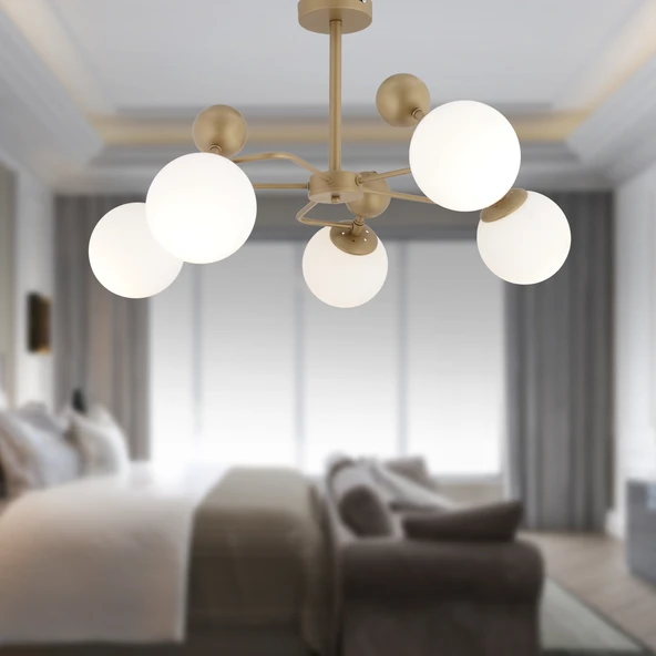 Florit 5'li Eskitme Beyaz Camlı Modern Mutfak Yatak Odası Salon Avize ürün görseli 1