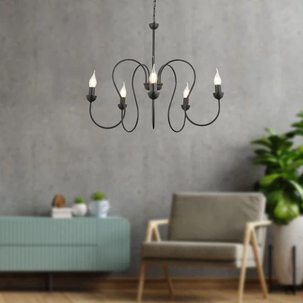 Flor 5Li Siyah Modern Yatak Odası Mutfak Salon Avize ürün görseli 1
