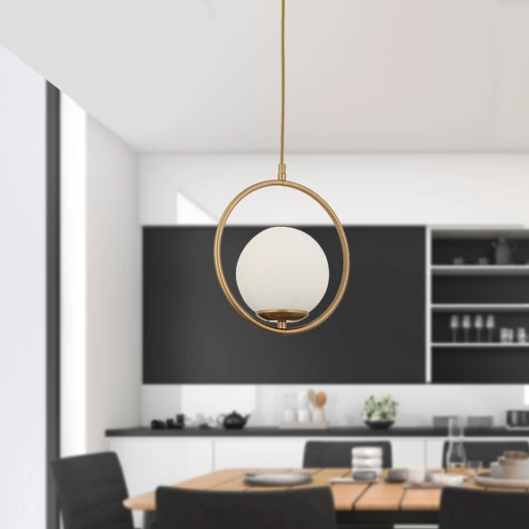 Luis Tekli Eskitme Sarkıt Beyaz Camlı Modern Sarkıt Mutfak Salon Sarkıt Avize ürün görseli 1