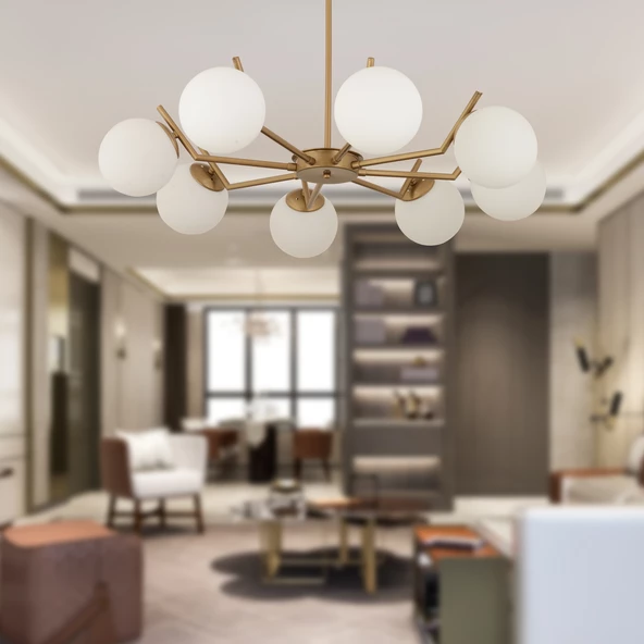 Sara 8Li Eskitme Boyalı Beyaz Camlı Modern Genç Odası Yemek Masası Üstü Salon Avize ürün görseli 1