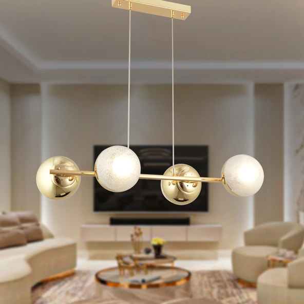 BERCA 4LÜ GOLD AVİZE Modern Mutfak Yemek Masası Üstü Yatak odası Salon Avize ürün görseli 1