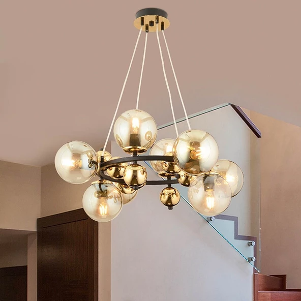 Lorento 8Li Yuvarlak Siyah Gold Modern Cafe,Restoran için Uygun Retro Salon Avize ürün görseli 1