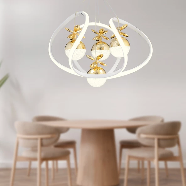 Balca 4'lü Beyaz Gold 3 Renkli 84 Watt Ledli Kelebek Led Avize Top Avize Modern Oturma Odası, Koridor, Salon Led Avize ürün görseli 1
