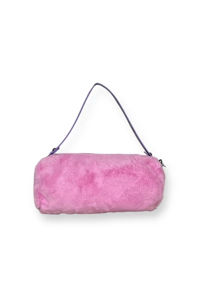 Me-vo Kadın Pembe Renkli Peluş Silindir Çanta ürün görseli 1