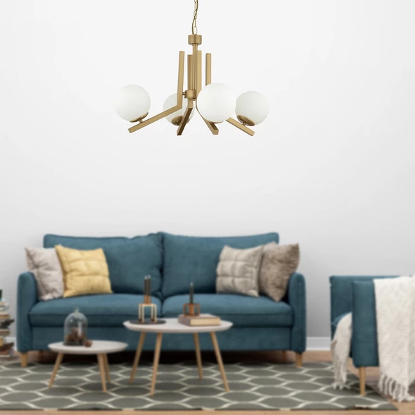 Morgan 4 Lü Komple Eskitme Boyalı Beyaz Camlı Modern Genç Odası Yatak Odası Salon Avize ürün görseli 1