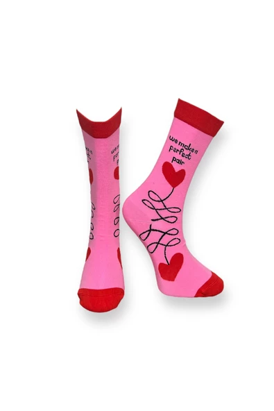 Me-vo Tekli Pembe Renkli Bay/Bayan Unisex Esnek Nem Alabilen Pamuklu Kalp Desenli Soket Çorap ürün görseli 1