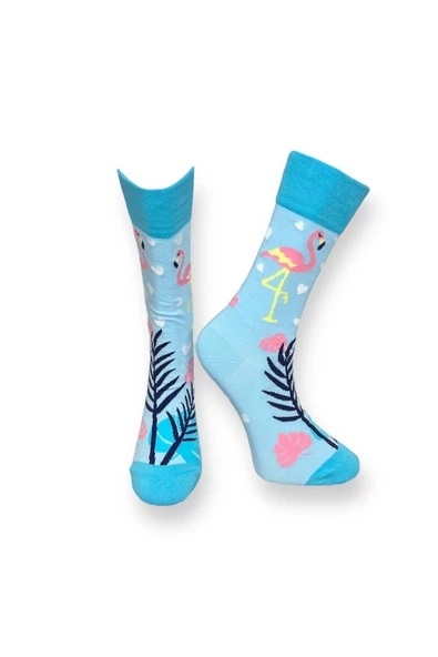 Me-vo Tekli Bebe Mavisi Renkli Bay/Bayan Unisex Esnek Nem Alabilen Pamuklu Flamingo Desenli Soket Çorap ürün görseli 1