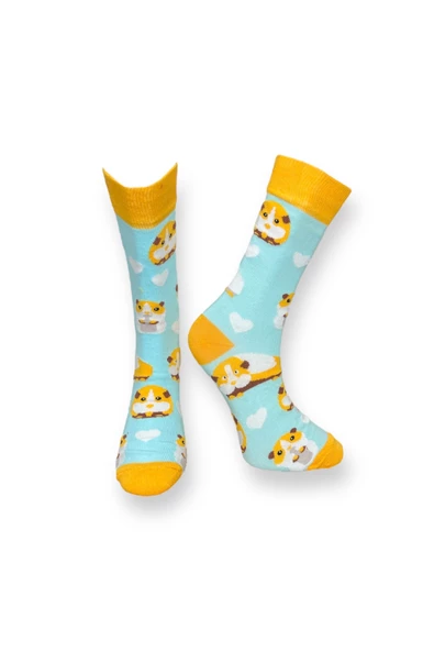 Me-vo Tekli Açık Mavi Renkli Bay/Bayan Unisex Esnek Nem Alabilen Pamuklu Hamster Desenli Soket Çorap ürün görseli 1
