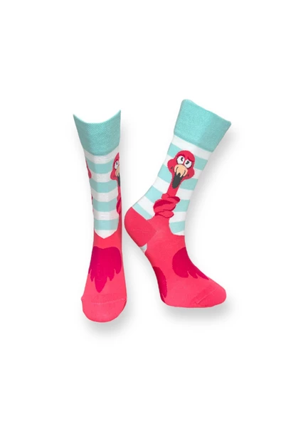 Me-vo Tekli Pembe Renkli Bay/Bayan Unisex Esnek Nem Alabilen Pamuklu Flamingo Desenli Soket Çorap ürün görseli 1