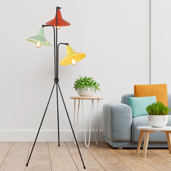 Jadira 3Lü Çok Renkli Modern Tasarım Retro 3 Ayaklı Abajur Lamba Metal Lambader ürün görseli 1