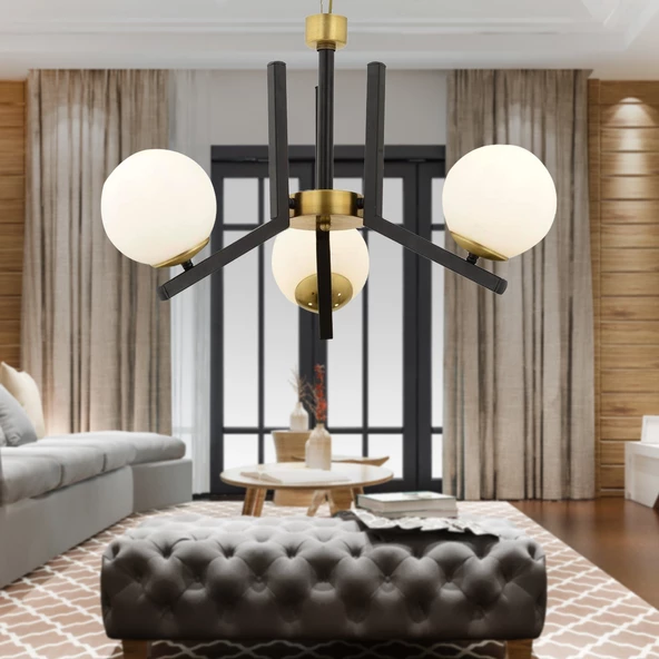 Morgan 3 Lü Eskitme Siyah Modern Yatak Odası Mutfak Oturma Odası Salon Avize ürün görseli 1