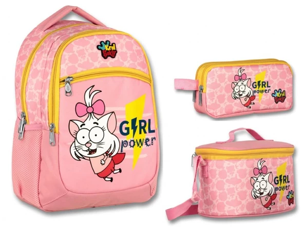Ümit Çanta Kral Şakir Pembe Girl Power Kız Çocuk Üçlü İlkokul Çanta Seti ürün görseli 1